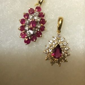 2 beautiful ruby and diamond 14 karat gold pendant